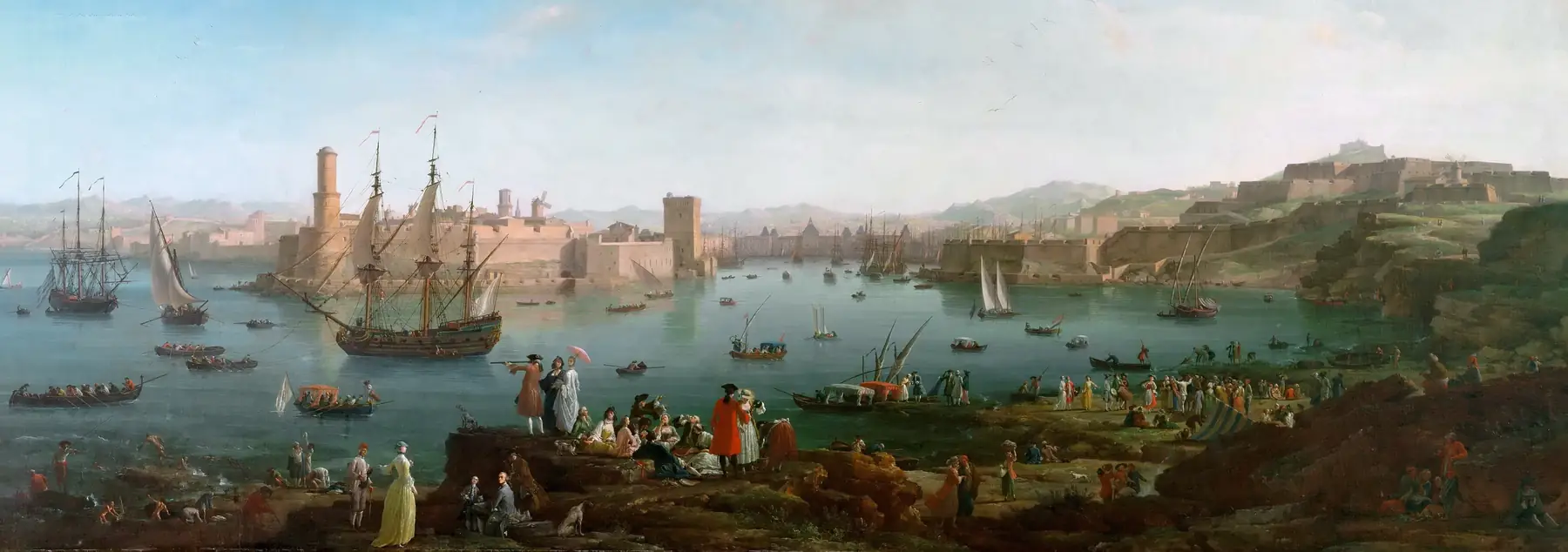 Detail of Vernet’s view of the port of Marseille: ships at anchor before the harbour forts